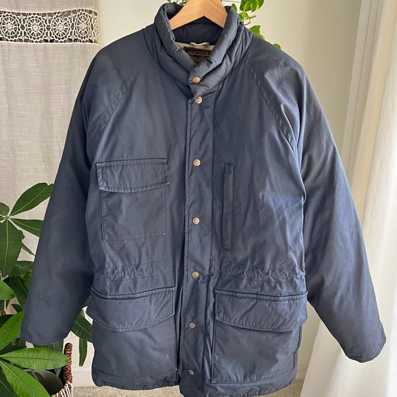 EDDIE BAUER Vintage 90's Goose Down Men's Navy Blue Puffer Jacket Coat - Picture 2 of 14